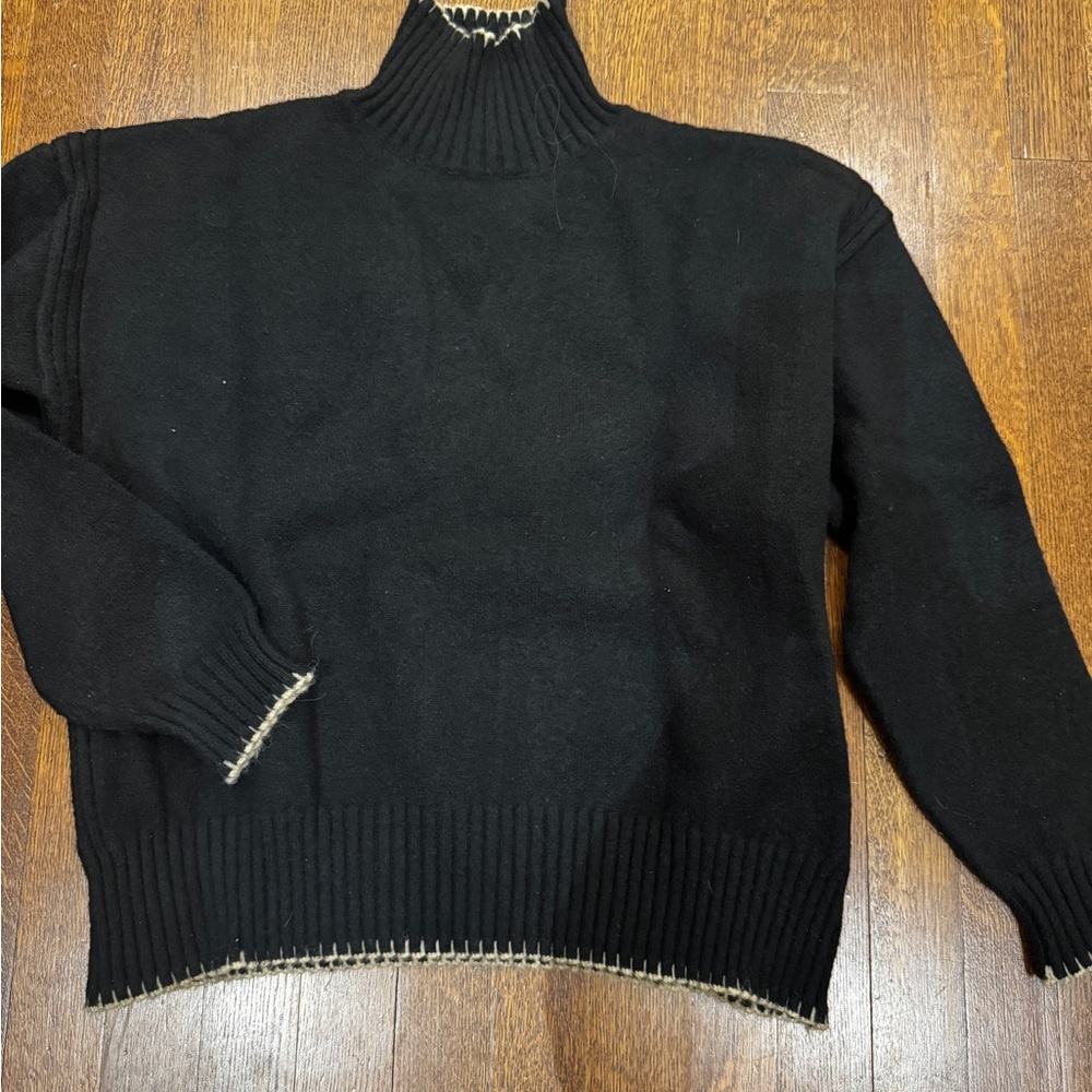 Black Turtleneck Sweater with Contrast Stitching